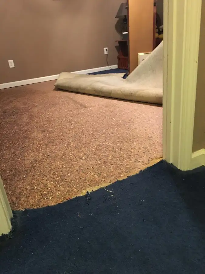 Carpet pad removal revealing water damage during Drying & Dehumidification in Summit View